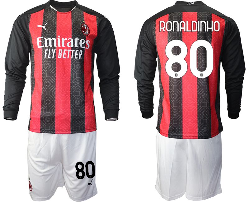 Men 2020-2021 club AC milan home long sleeve #80 red Soccer Jerseys